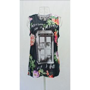 Hot Topic Doctor Who Floral Muscle Tank Top Shirt